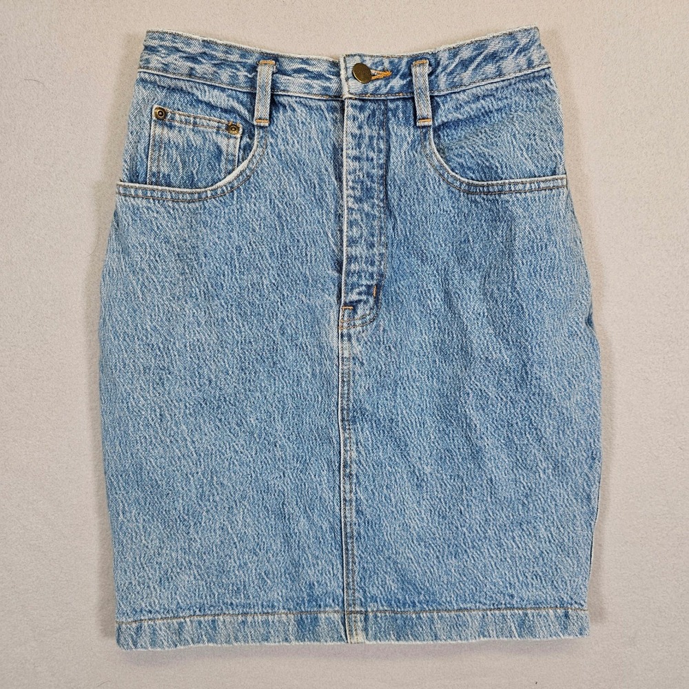 Giordano‎ Denim Mini Skirt Size 27 High Waist Light Wash Retro Vintage